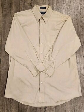 Stafford The Blazer Shirt Mens Microfiber Pinpoint 17 32-33 Classic Fit Tan